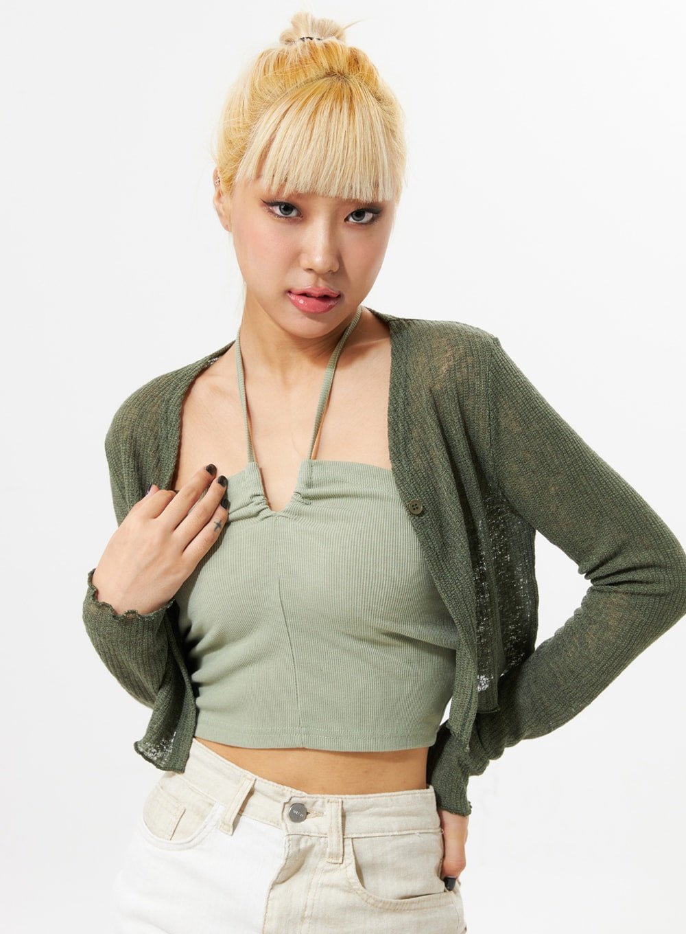 Cropped Top And Cardigan Set IG302