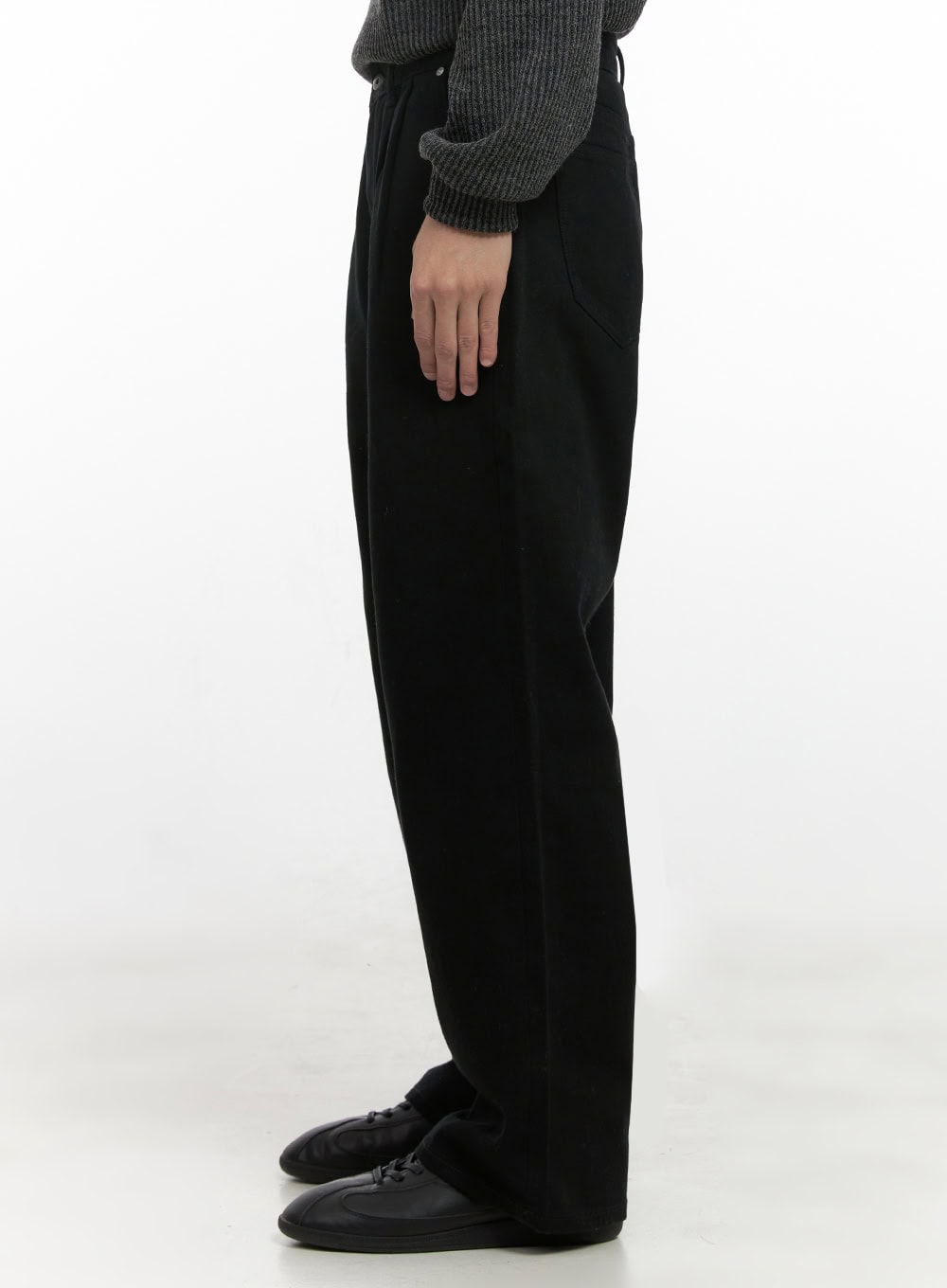 Men's Pintuck Wide Leg Cotton Pants (Black) ID413
