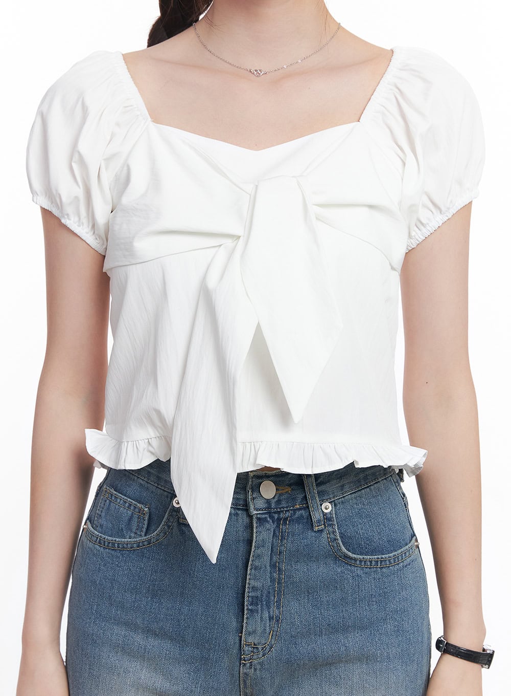 Ribbon Frill Square-Neck Top CY515
