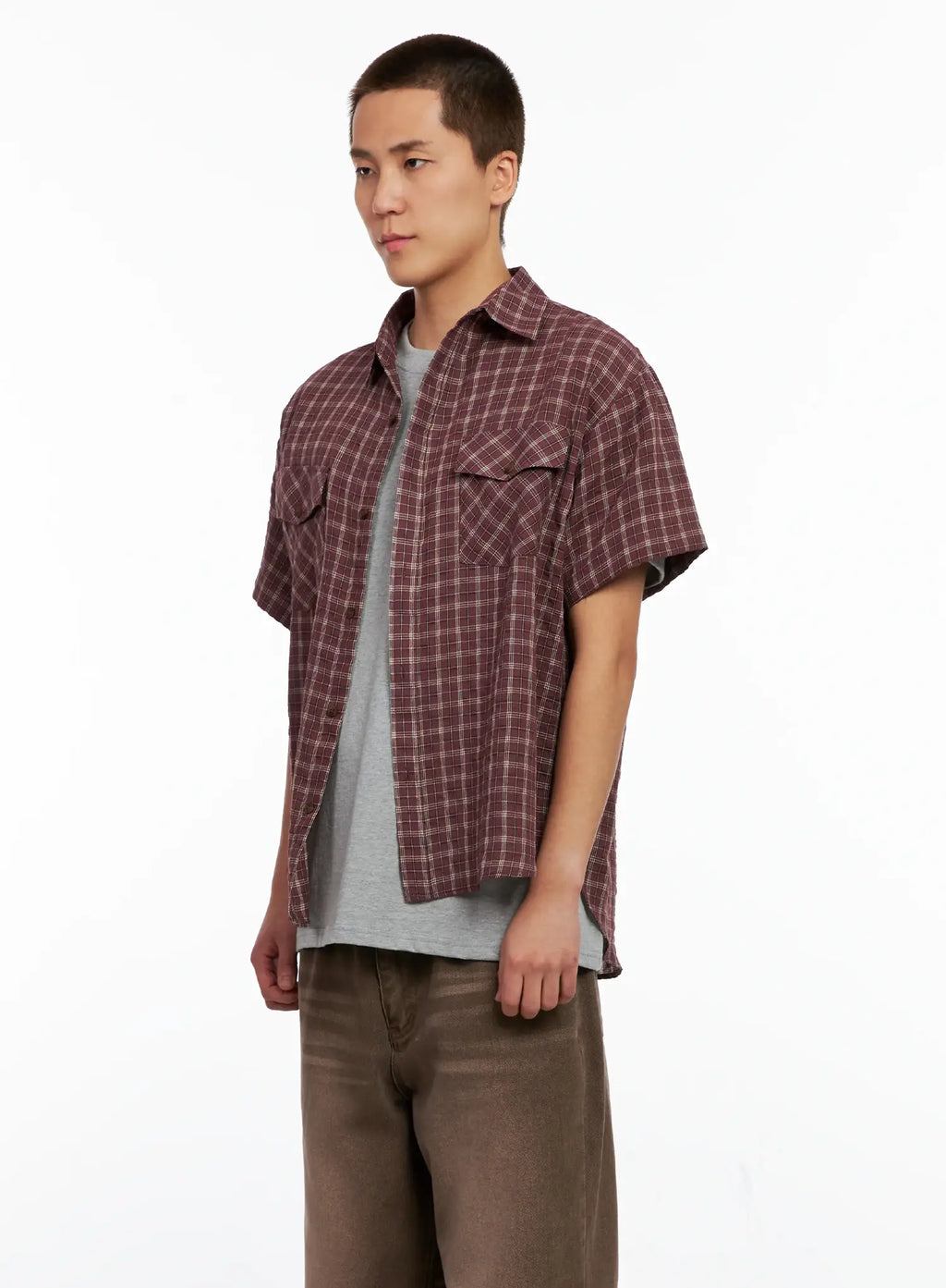 Men's Plaid Short-Sleeve Flannel Shirt IG511