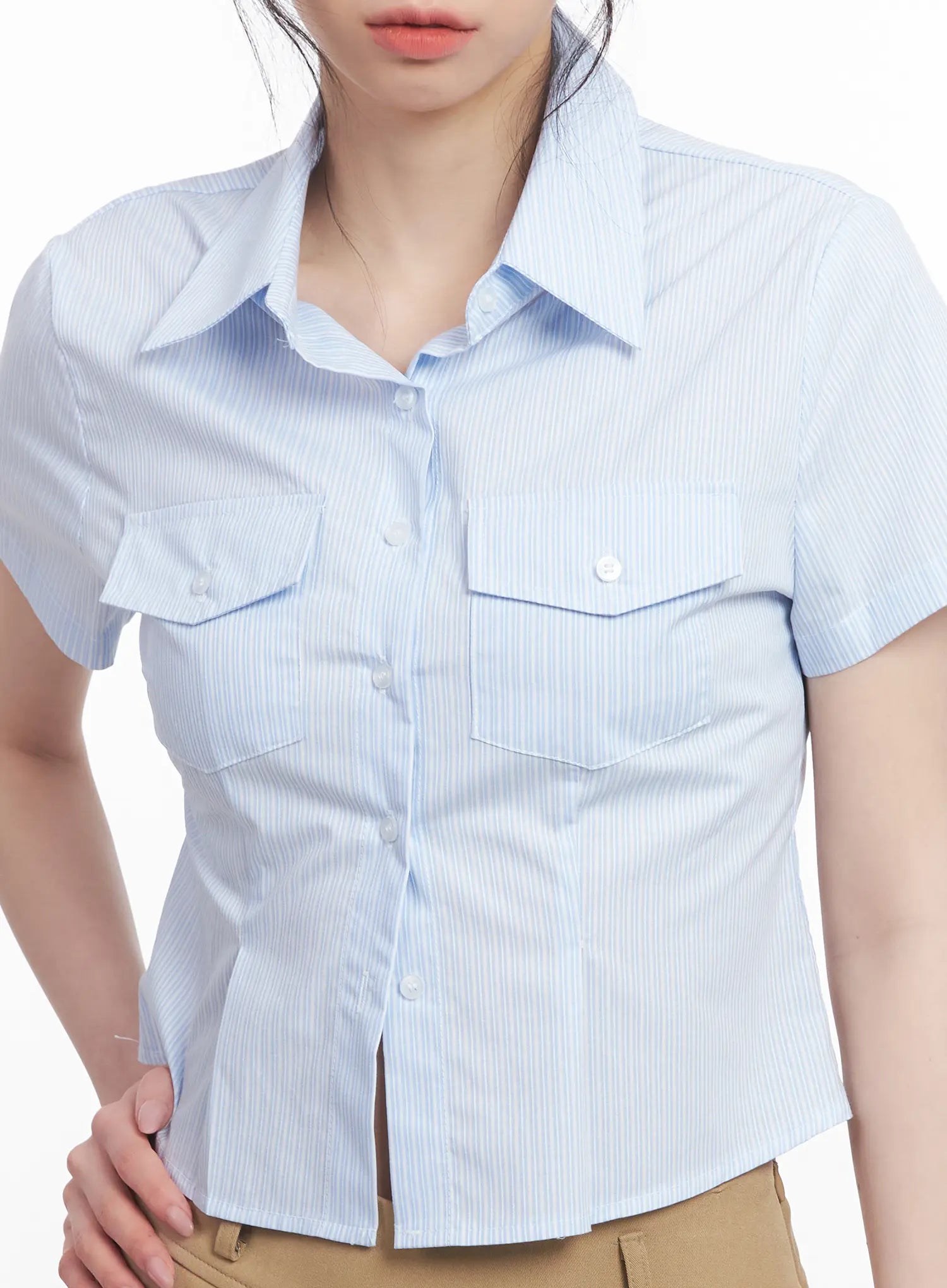 Slim-Fit Cropped Button-Up Shirt CU511