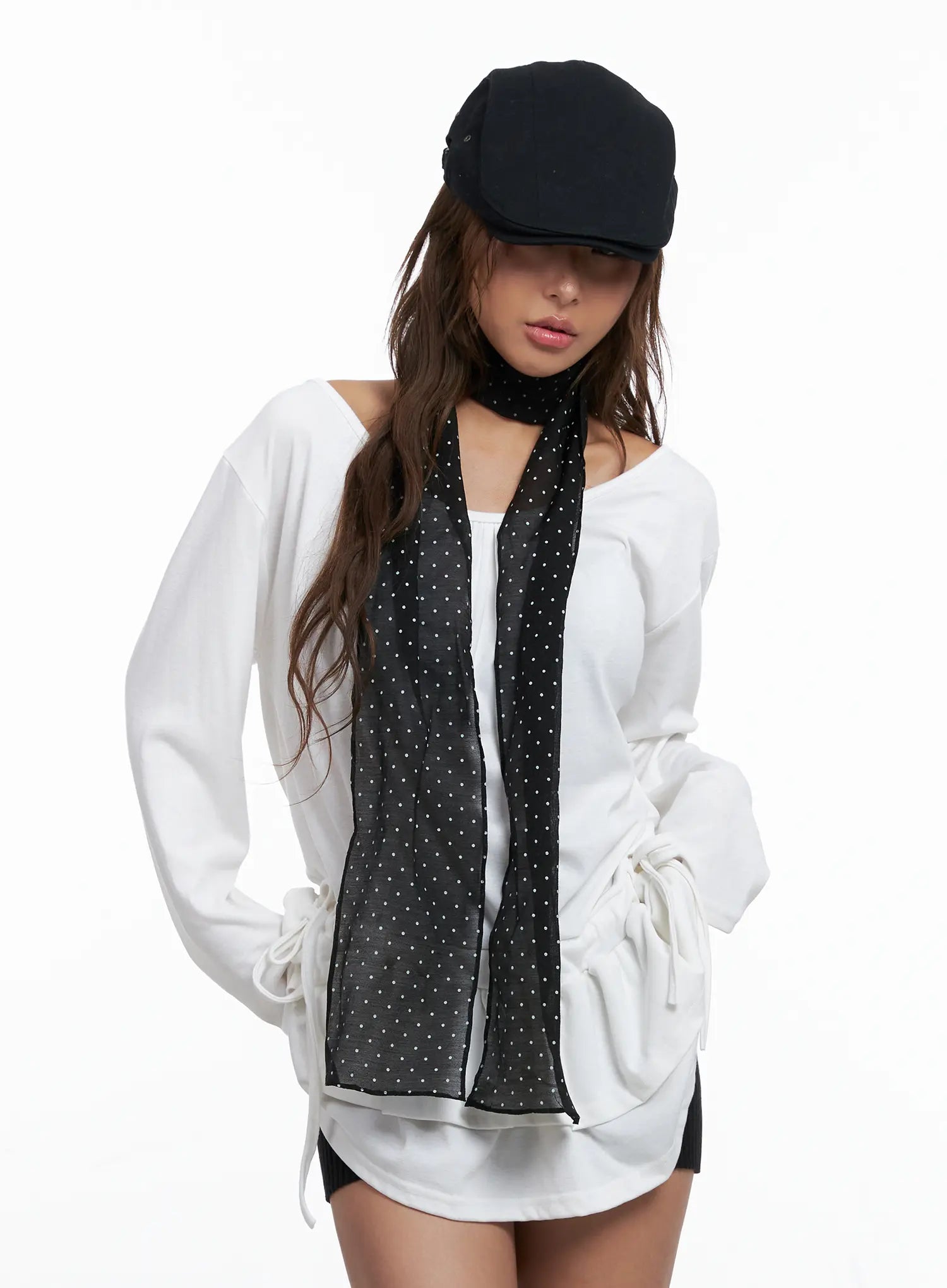 Sheer Polka Dot Skinny Scarf CS524