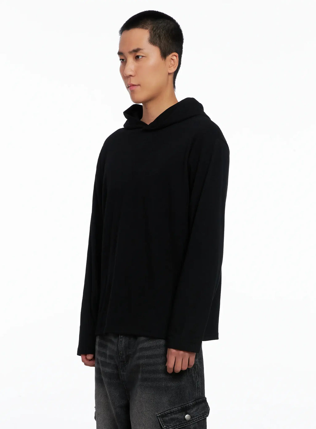 Men's Ribbed Layered Hooded Long Sleeve Tee IS509
