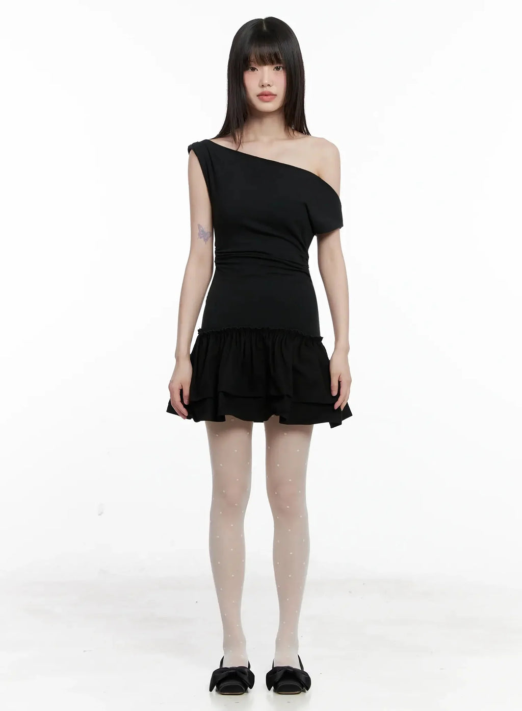 Asymmetrical Ruffle Off-Shoulder Dress IL531