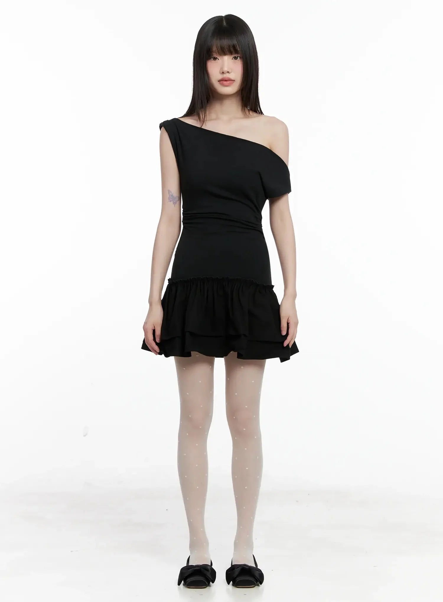 Asymmetrical Ruffle Off-Shoulder Dress IL531