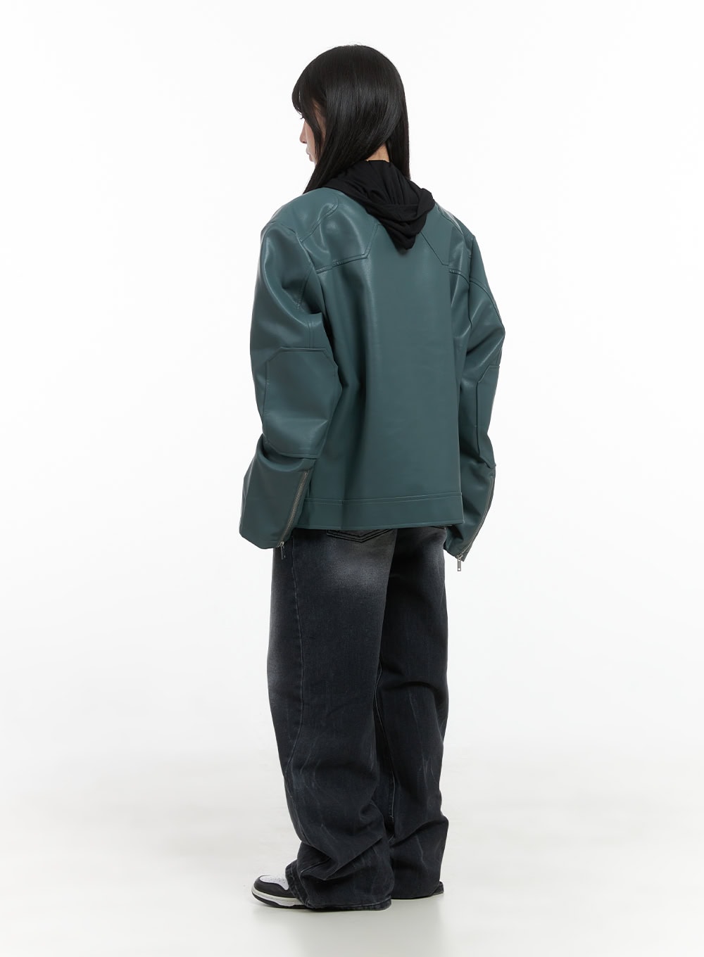 Chic Oversized Zip-Up Faux Leather Jacket CS419