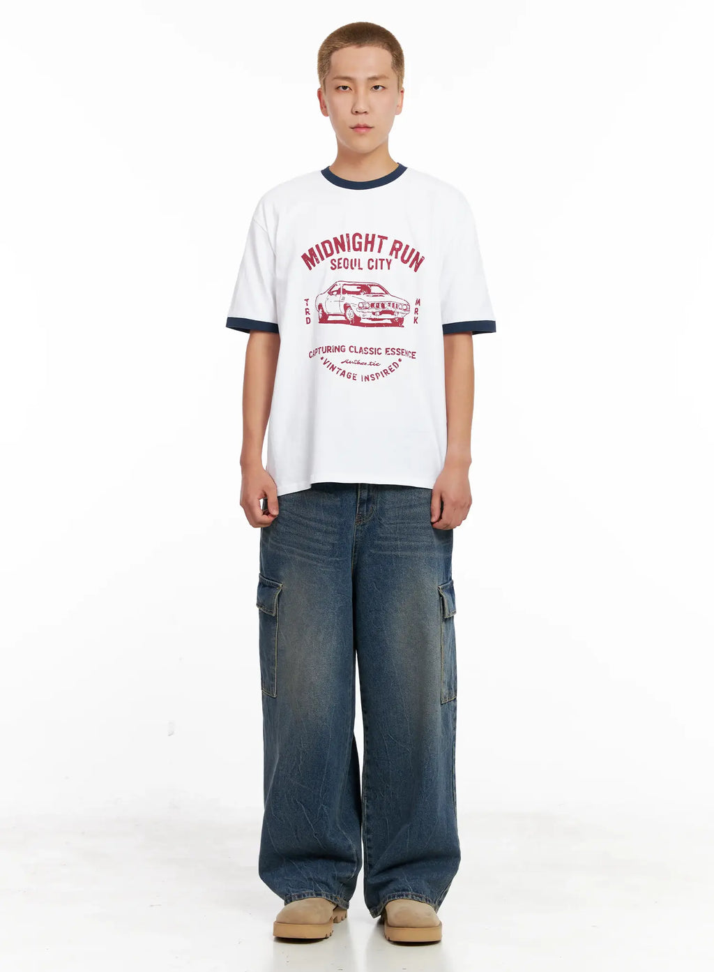 Men's Wide-Leg Cargo Denim Jeans IL518