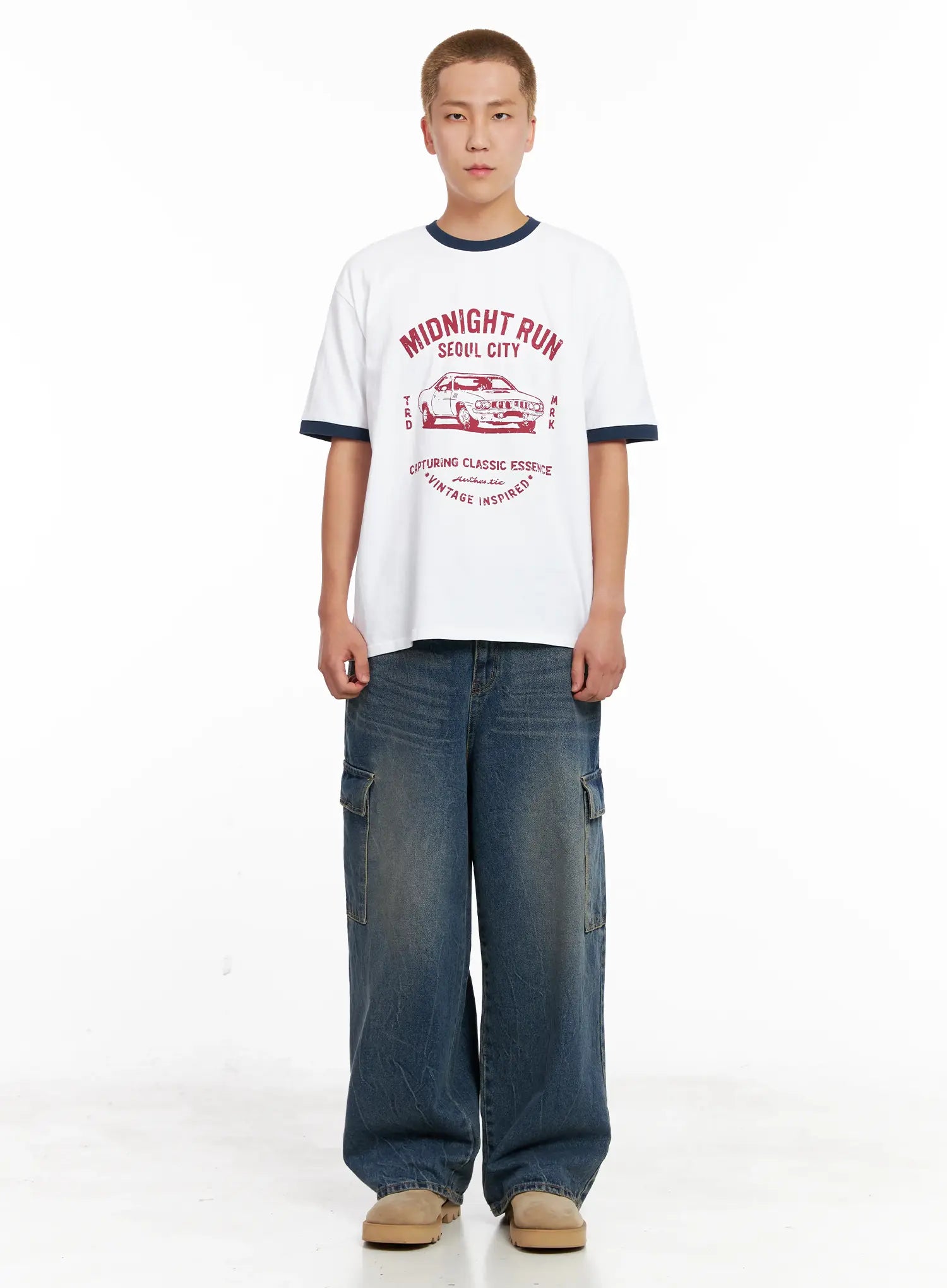 Men's Wide-Leg Cargo Denim Jeans IL518