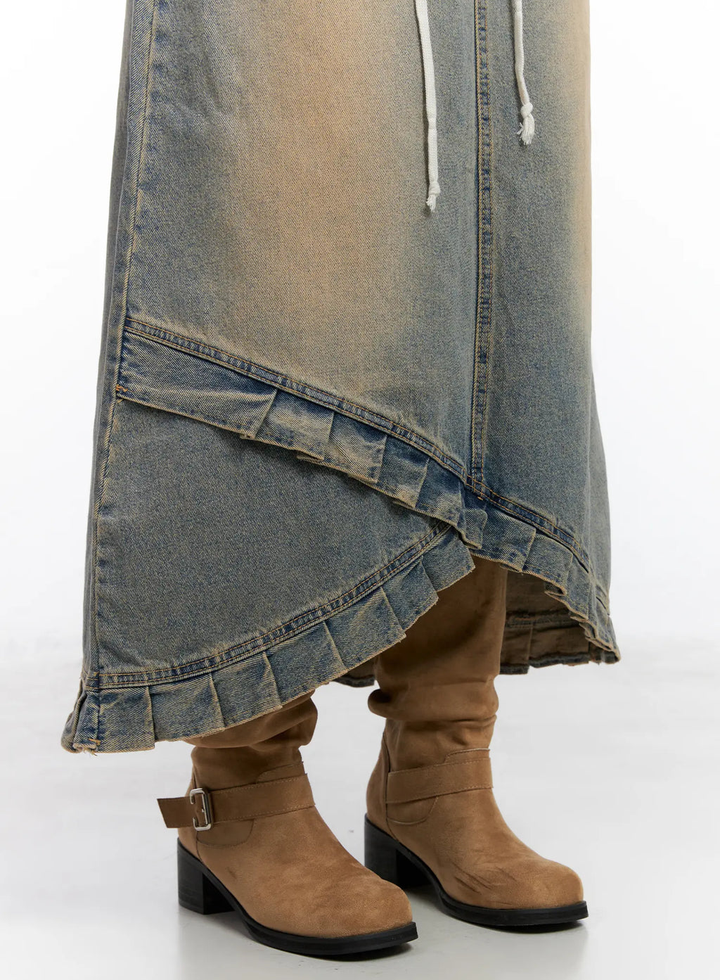 Asymmetric Ruffled Denim Maxi Skirt CO507