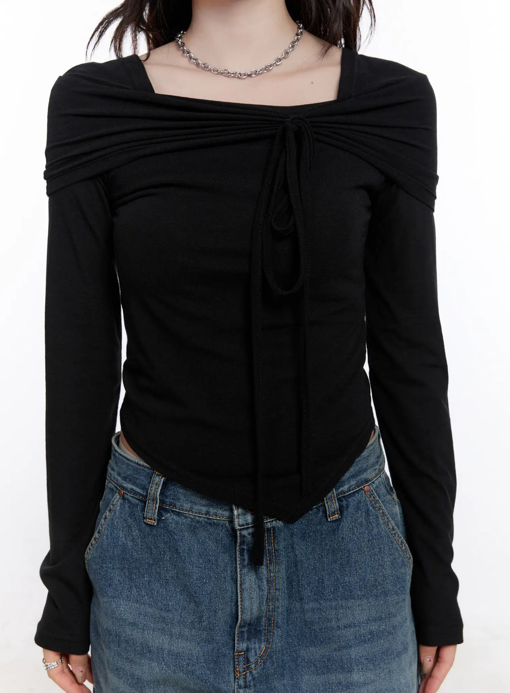 Asymmetrical Tie Detail Long Sleeve Top CO501