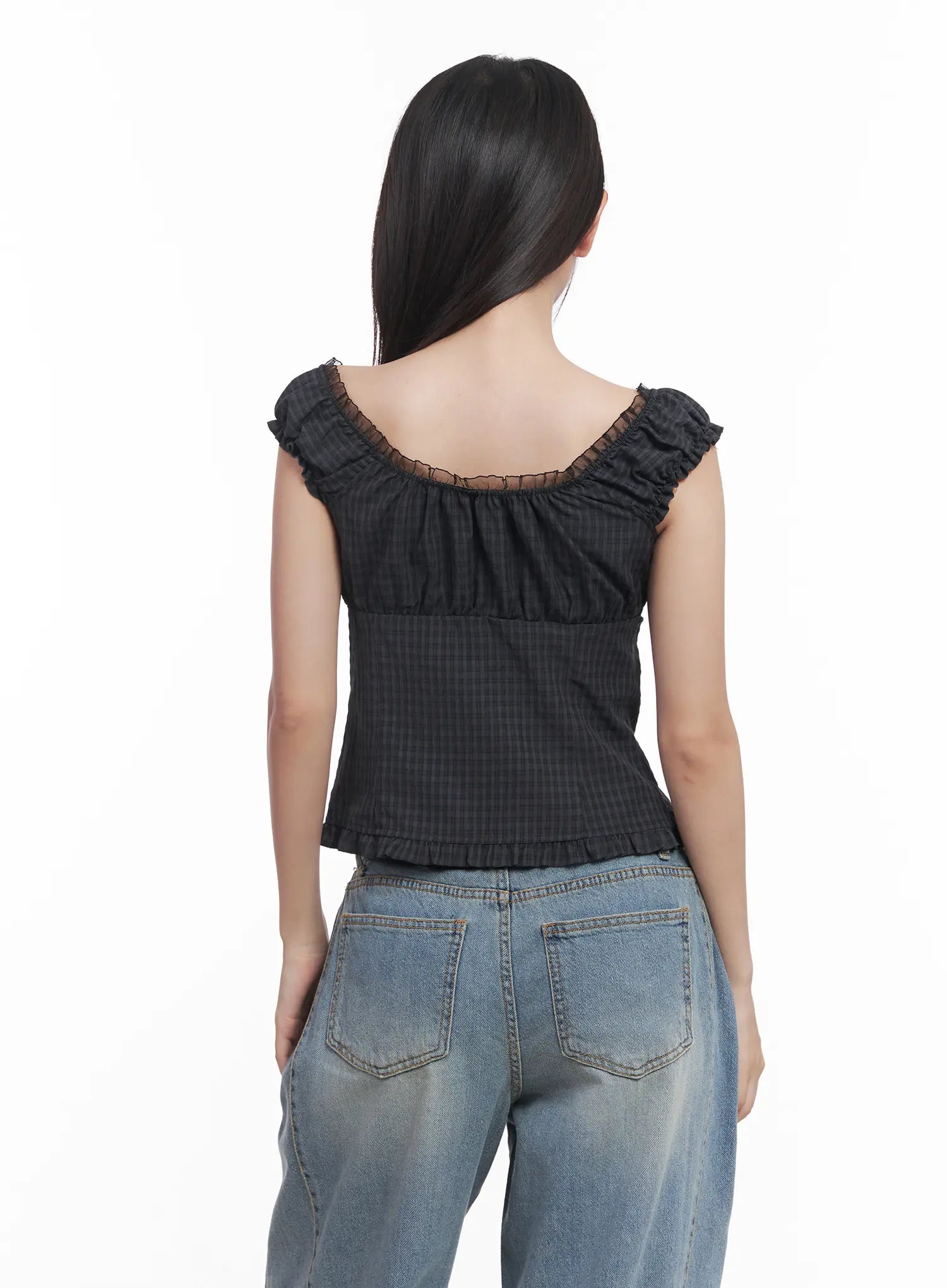 Shirred Frill Sleeveless Top CU516