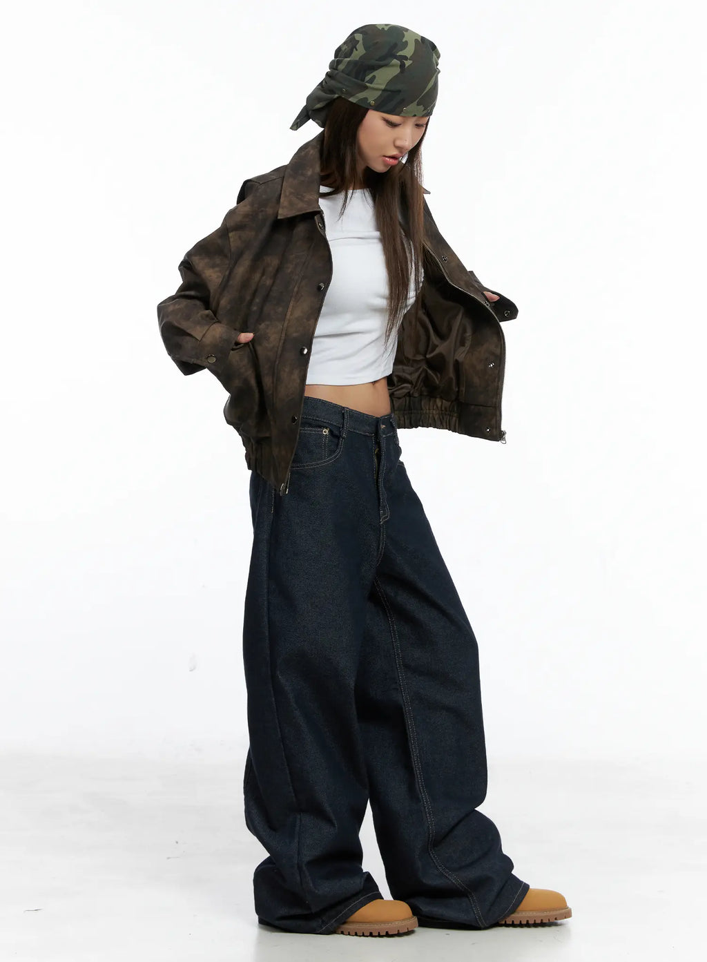 Oversized Print Leather Jacket CS505