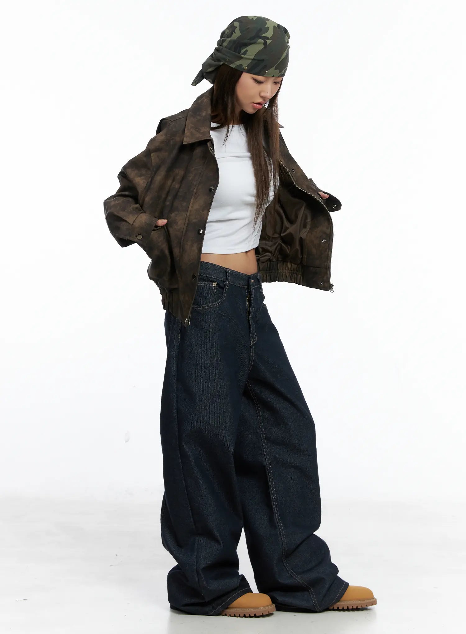 Oversized Print Leather Jacket CS505