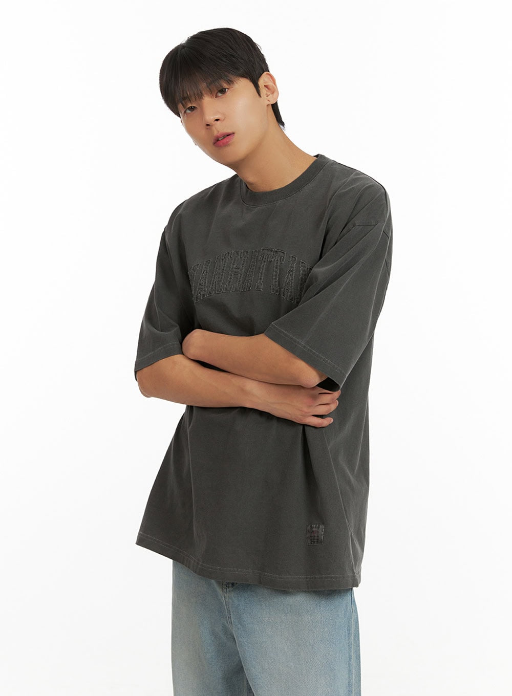 Men's Stitched Lettering T-Shirt IU419