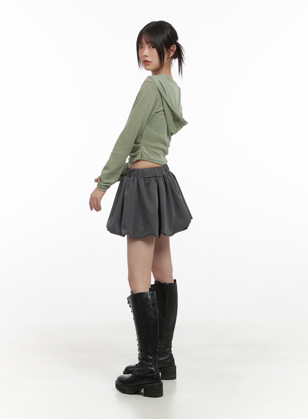 Banded Waist Poly Mini Skirt CS412