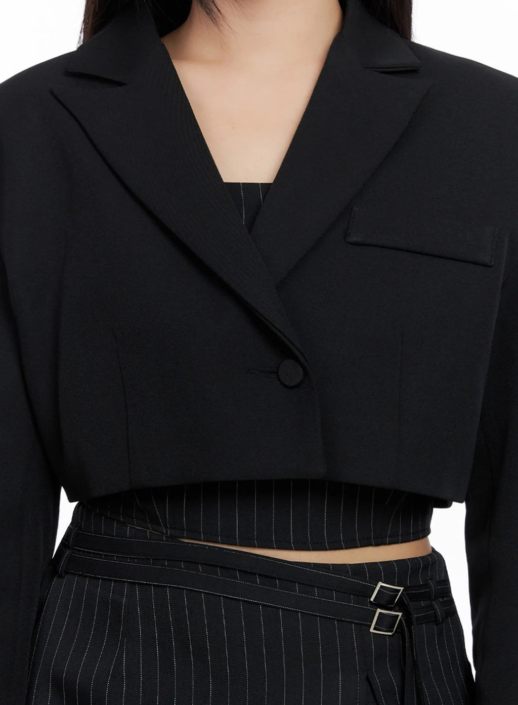 Modern Pinstripe Cropped Blazer IS525