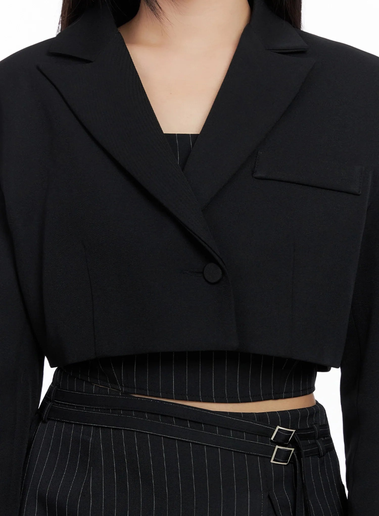 Modern Pinstripe Cropped Blazer IS525