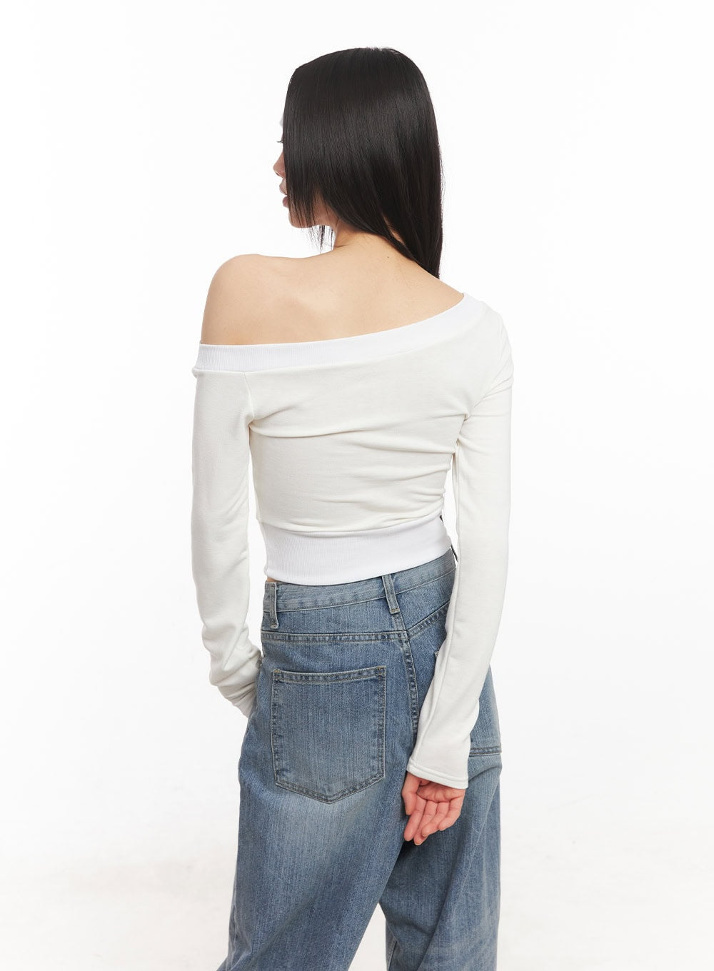 One-Shoulder Wrap Long-Sleeve Crop Top CA522