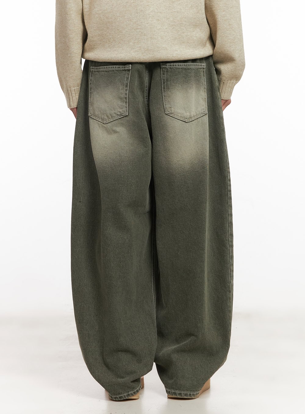 Men's Wide-Fit Washed Jeans (Dark Green) IM519