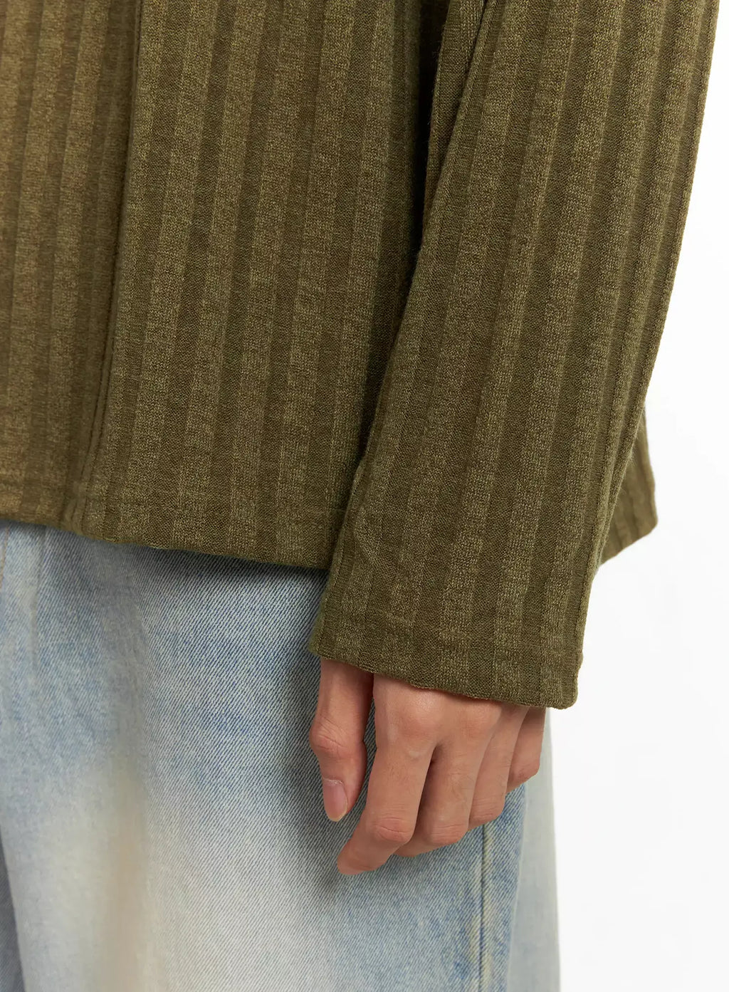 Men's Ribbed Knit Long Sleeve Shirt IO516