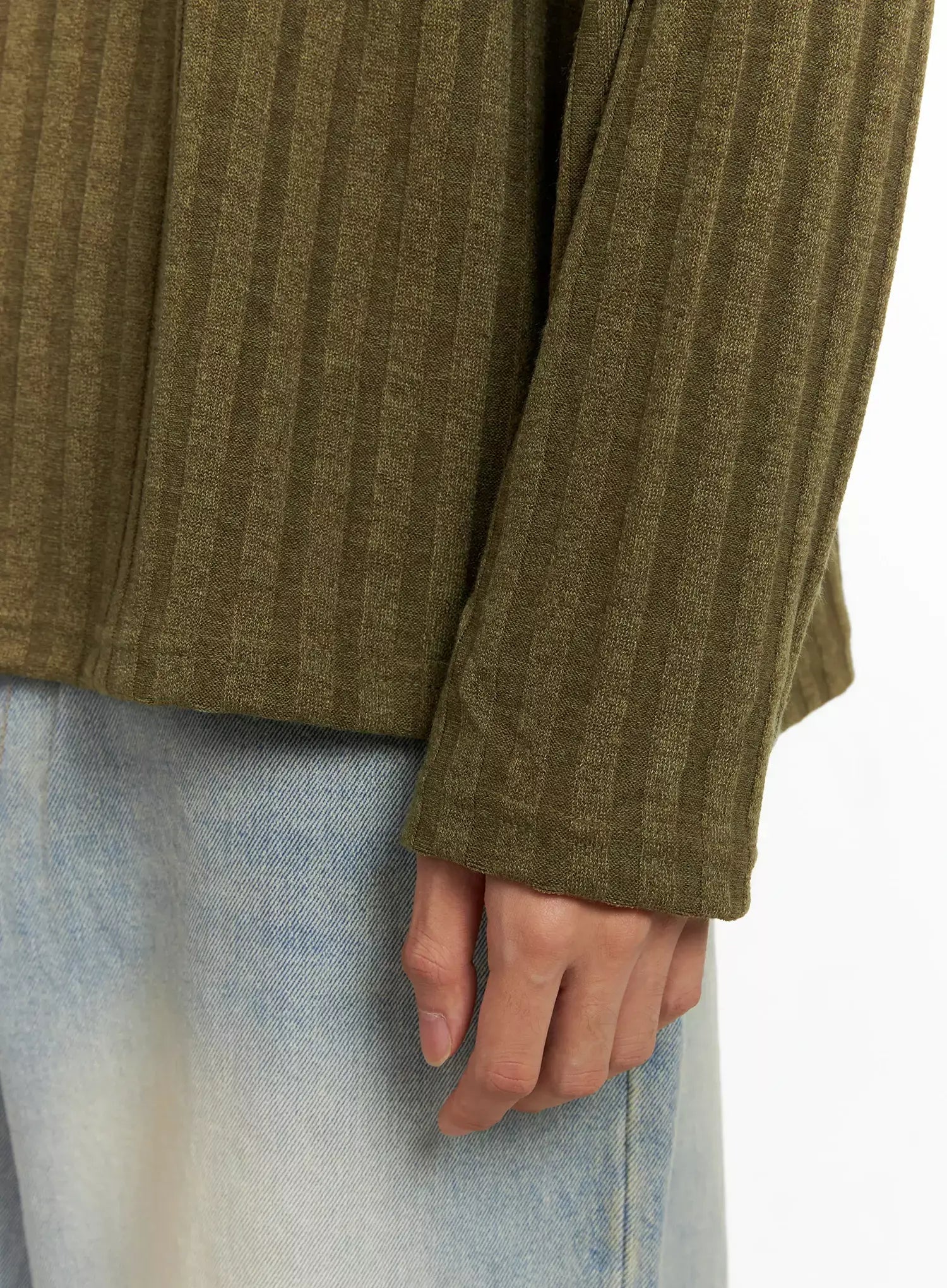 Men's Ribbed Knit Long Sleeve Shirt IO516