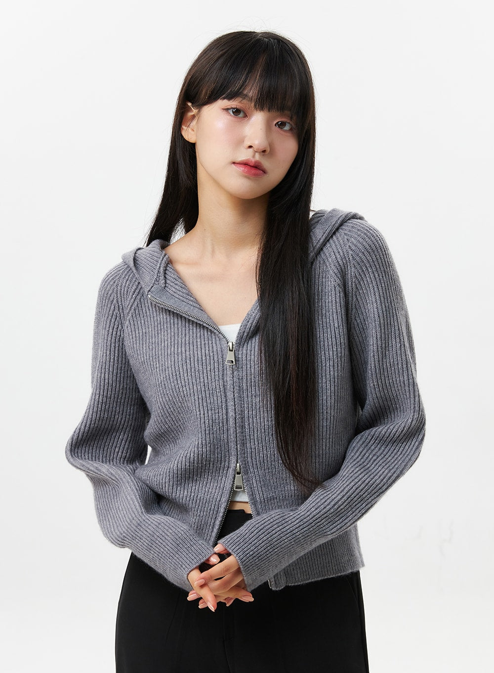 Hoodie Zip-Up Knit Sweater OS305