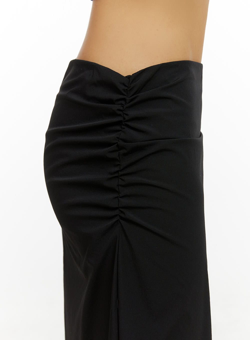 Shirred Solid Maxi Skirt IU412