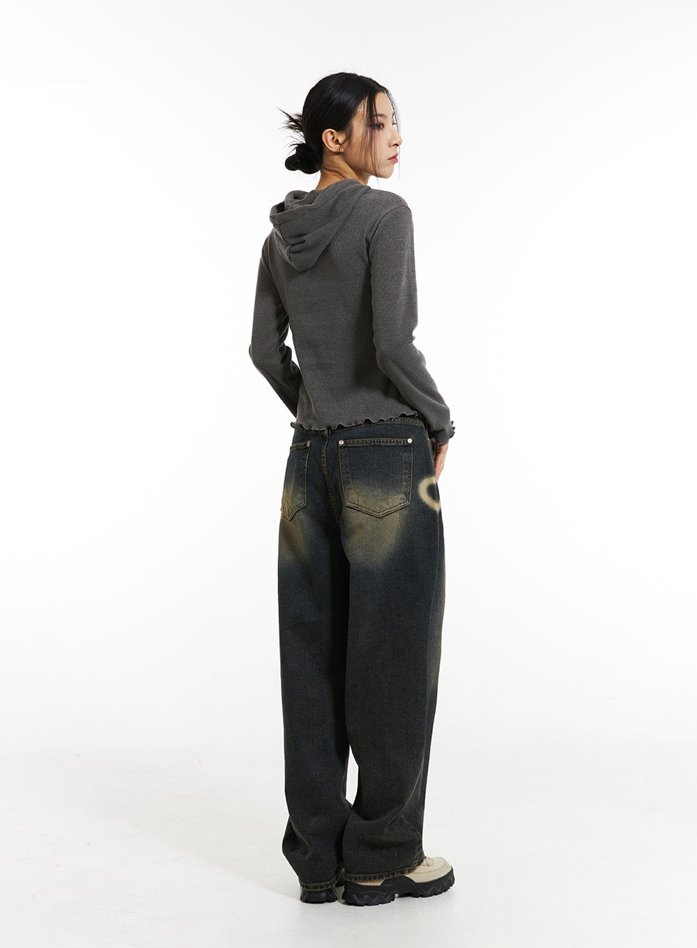 Heart-Bleached Wide Leg Jeans IN308