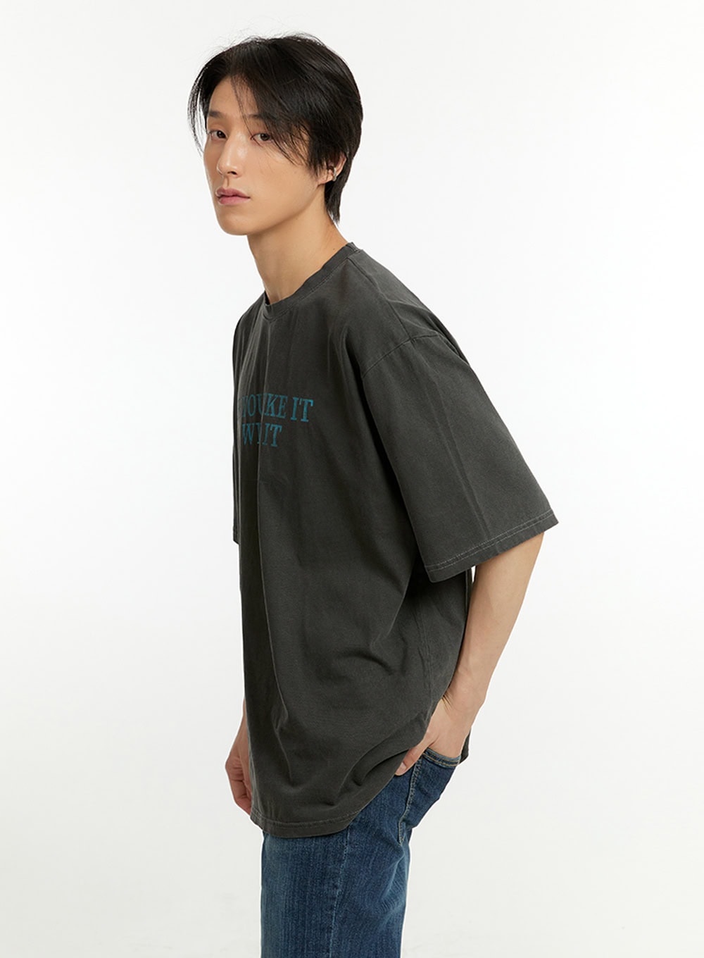Men's Washed Lettering T-Shirt IL418