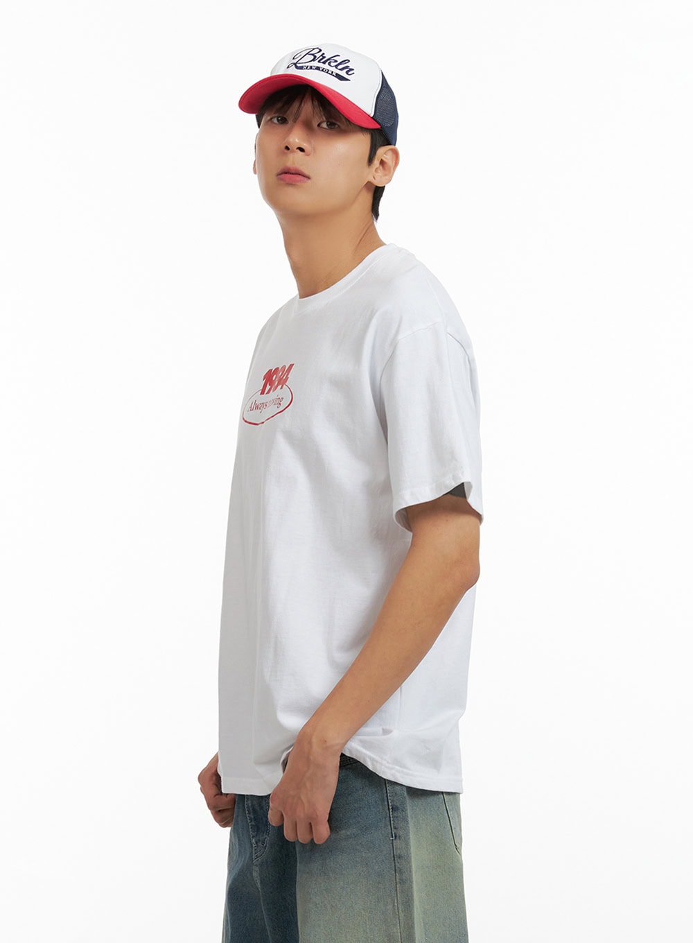 Men's Lettering Round Neck T-Shirt (White) IU418