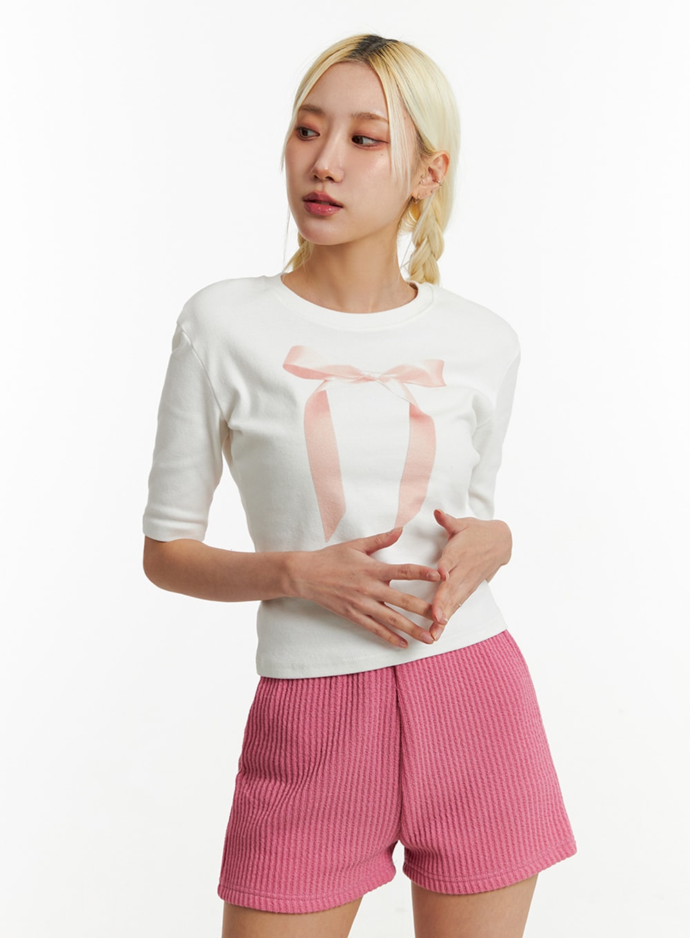 Ribbon Slip Crop T-shirt ID313