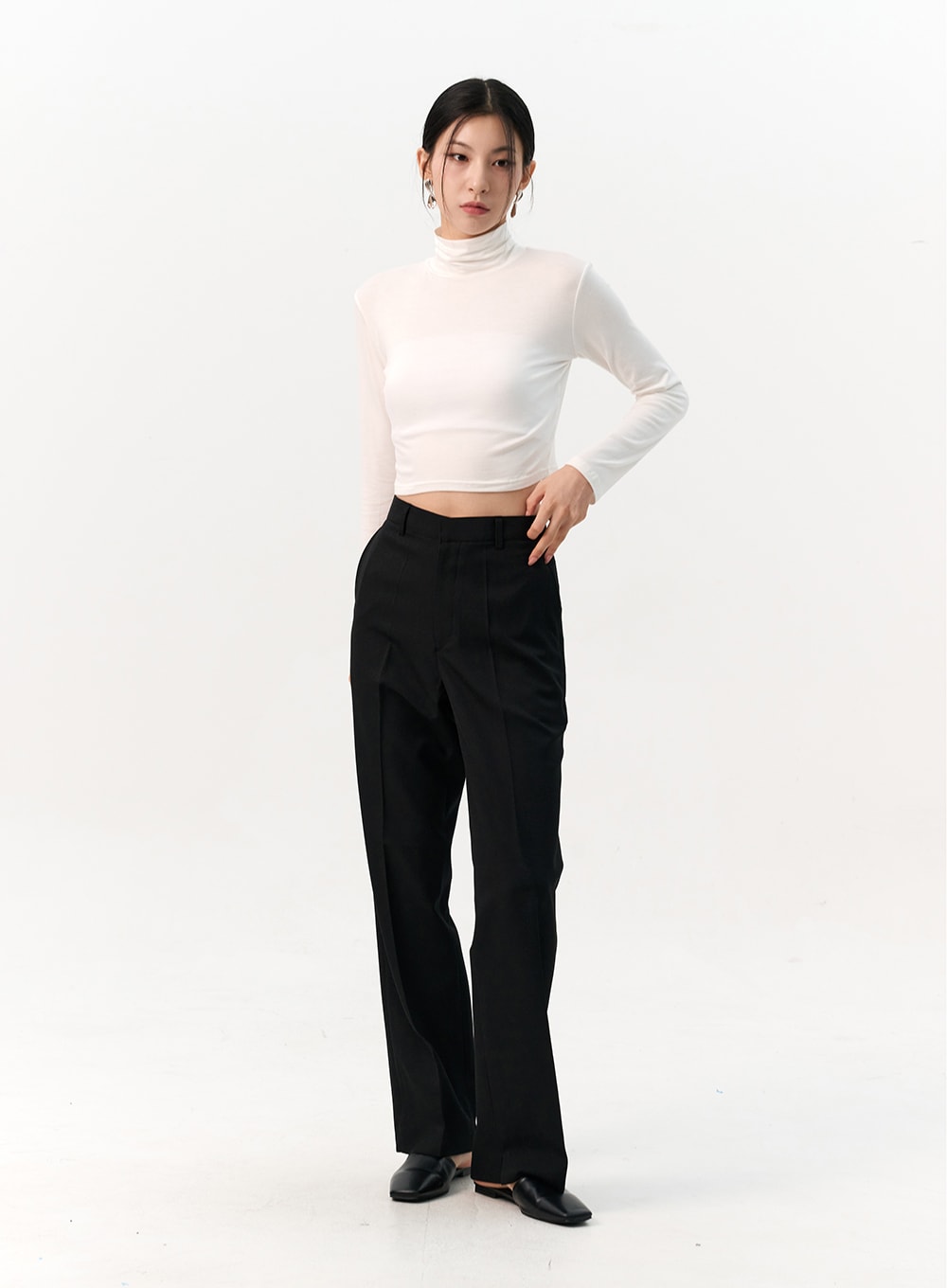 Solid Long Sleeve Turtleneck Crop IO320