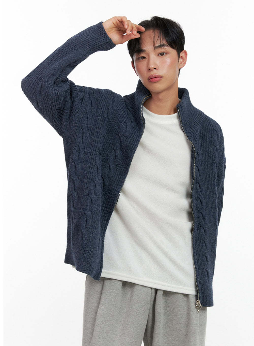 Men's Cable Knit Zip-Up Sweater IN426