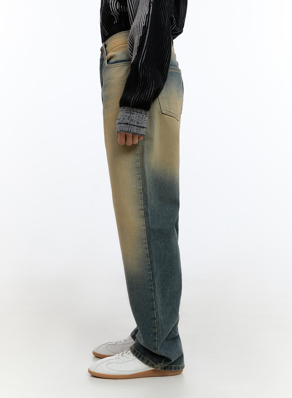 Men's Yellow Denim Wide Leg Jeans IS413