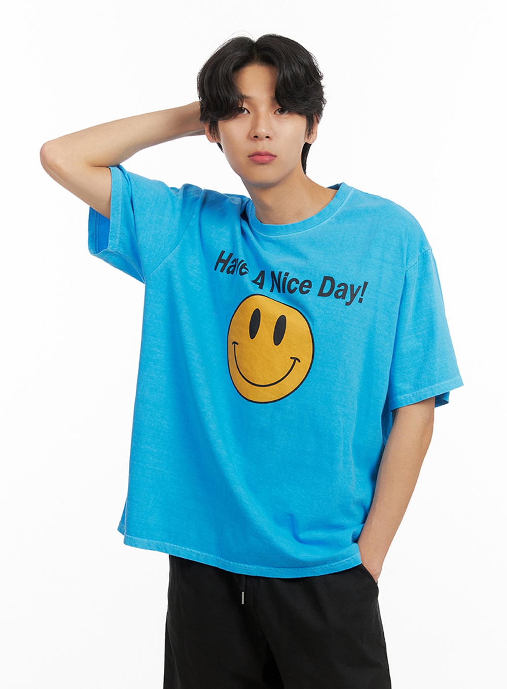 Men's Smile Graphic Lettering T-Shirt IY416