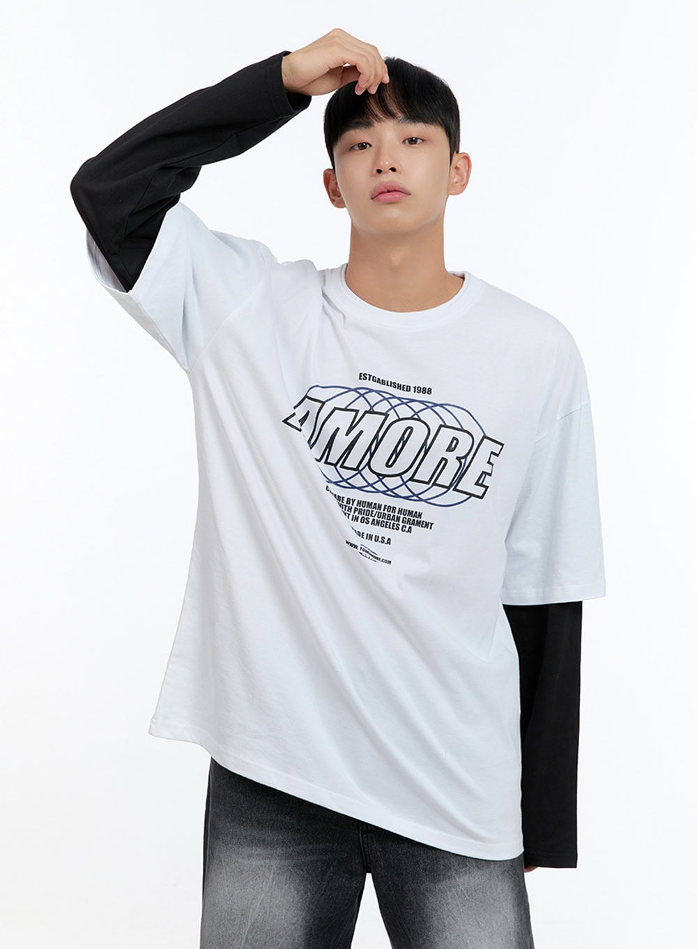 Men's Oversize Cotton Graphic Layered T-Shirt IS413
