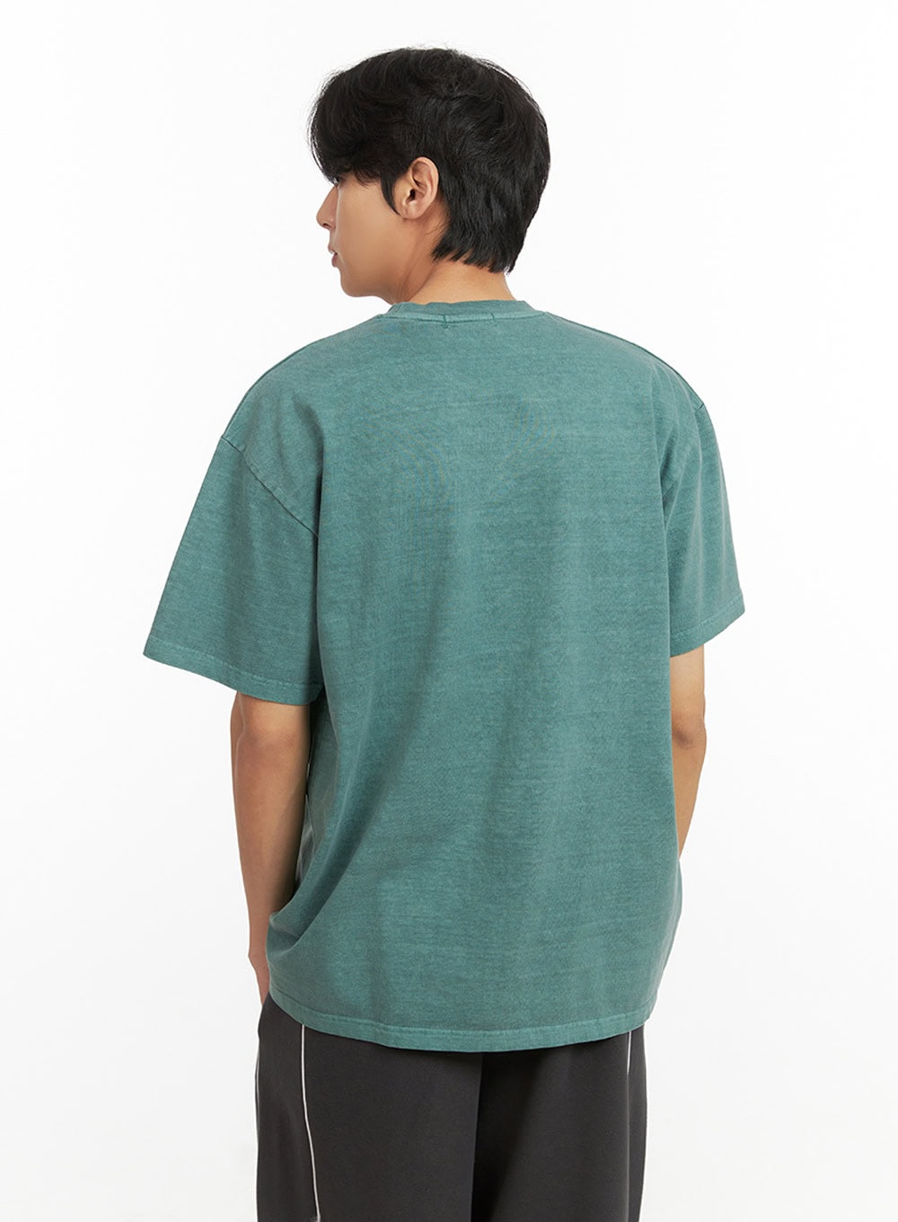 Men's Cotton Washed Round Neck T-Shirt (Green) IU405