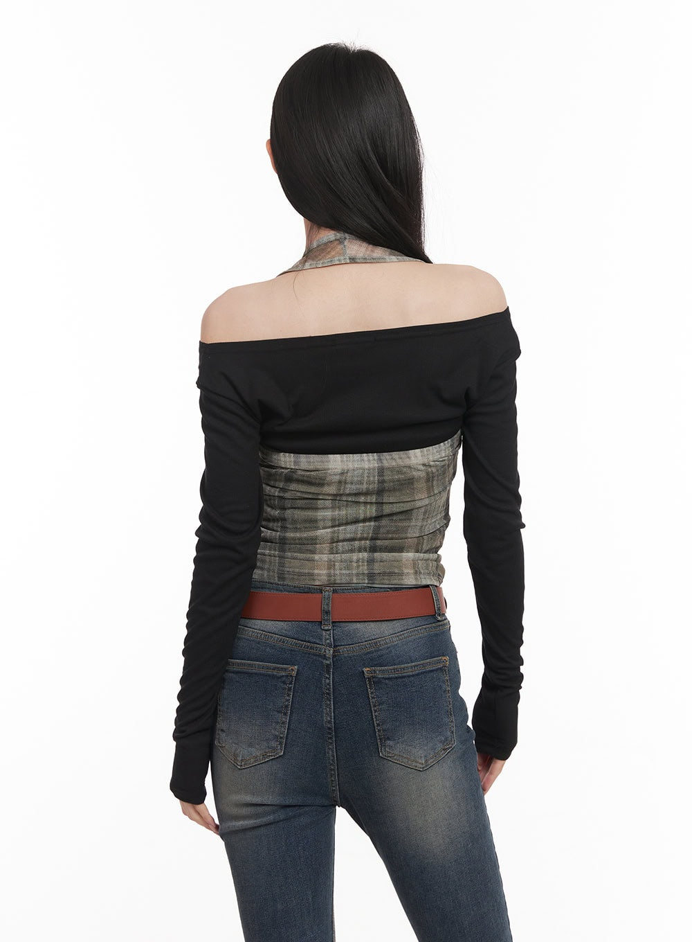 Plaid Sheer Halter Top CM517