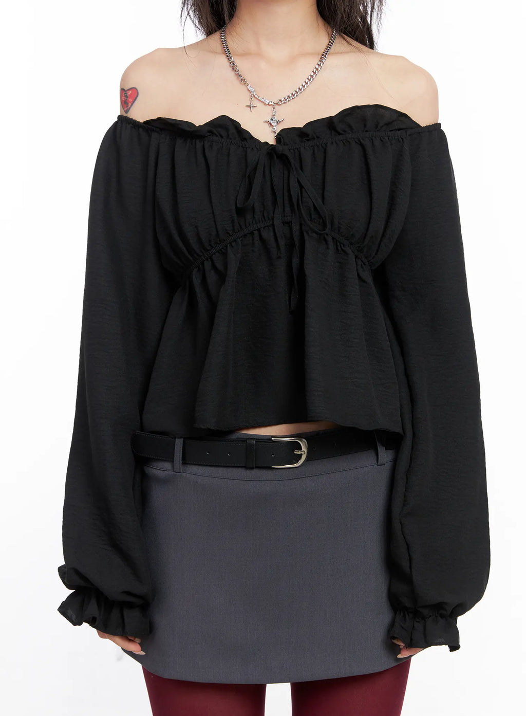 Off-Shoulder Shirred Ribbon Blouse CO508