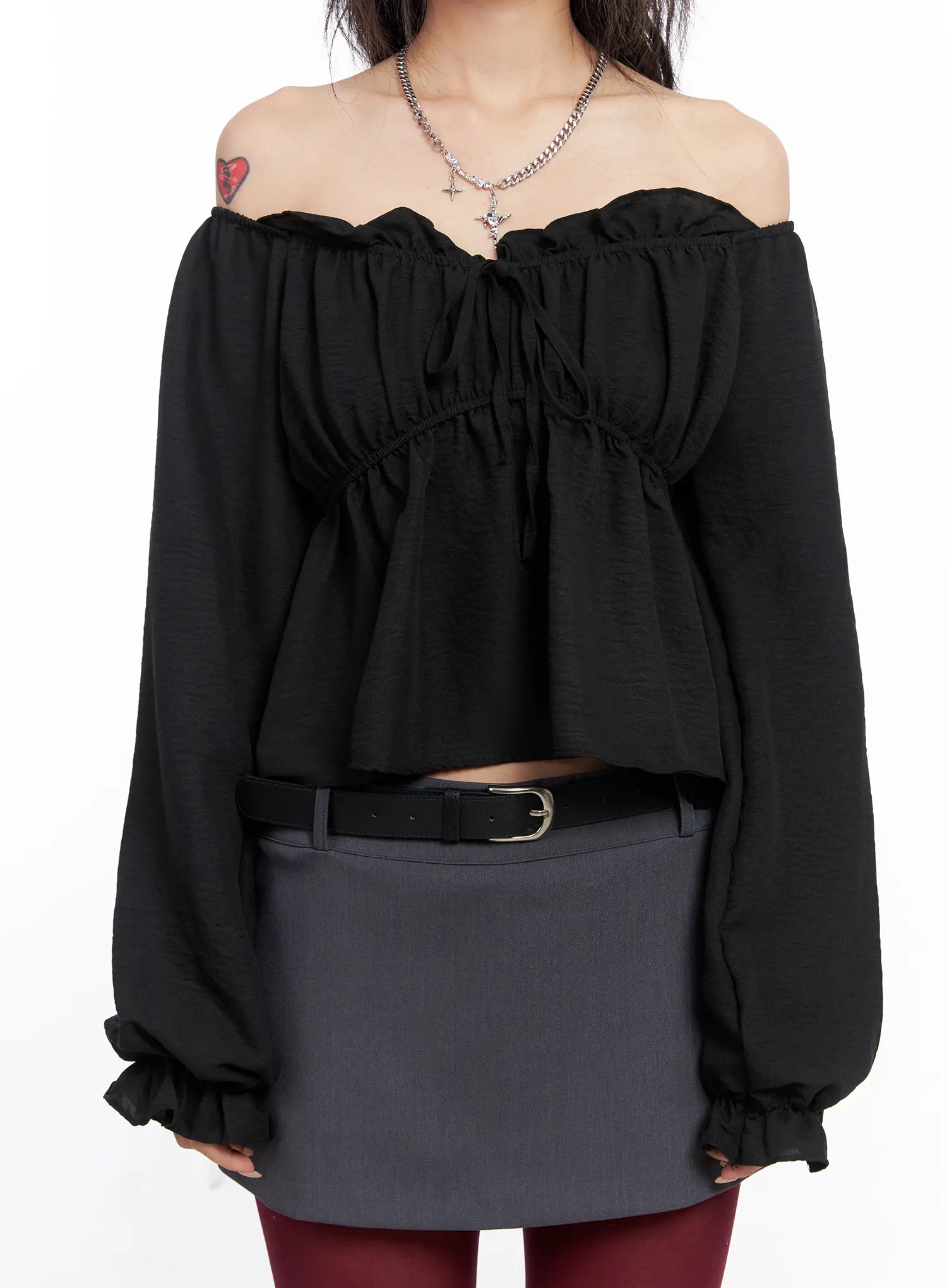 Off-Shoulder Shirred Ribbon Blouse CO508