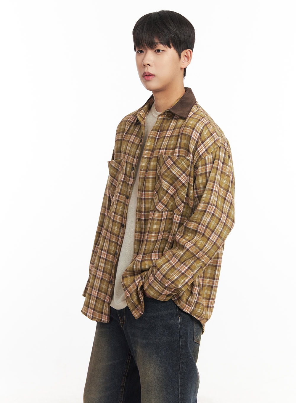 Men's Checkered Oversize Collared Shirt IM527