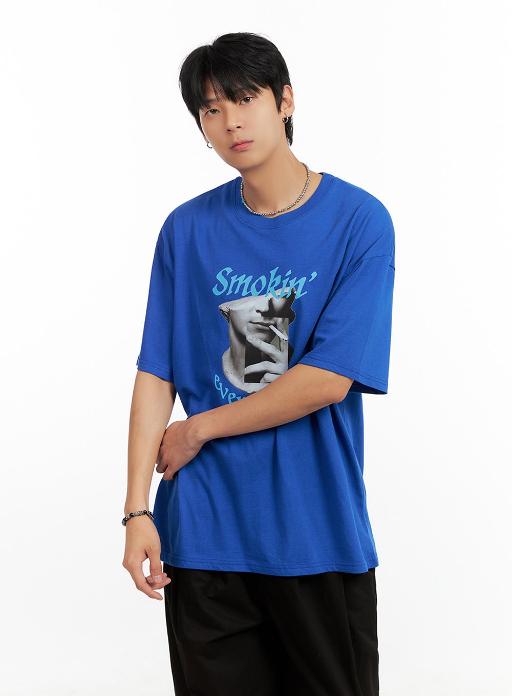 Men's Cotton Graphic Oversize T-Shirt (Blue) IG402