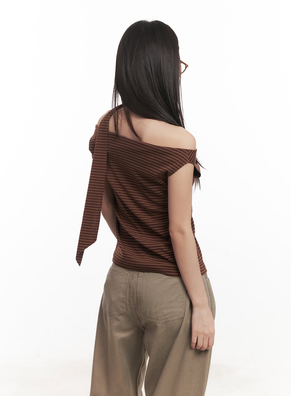 Stripe Off-Shoulder Top with Scarf CA521