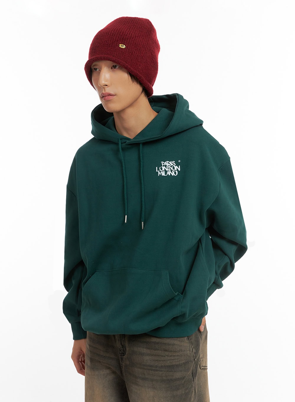 Men's Cotton Hooded Sweatshirt (Dark green) IO402
