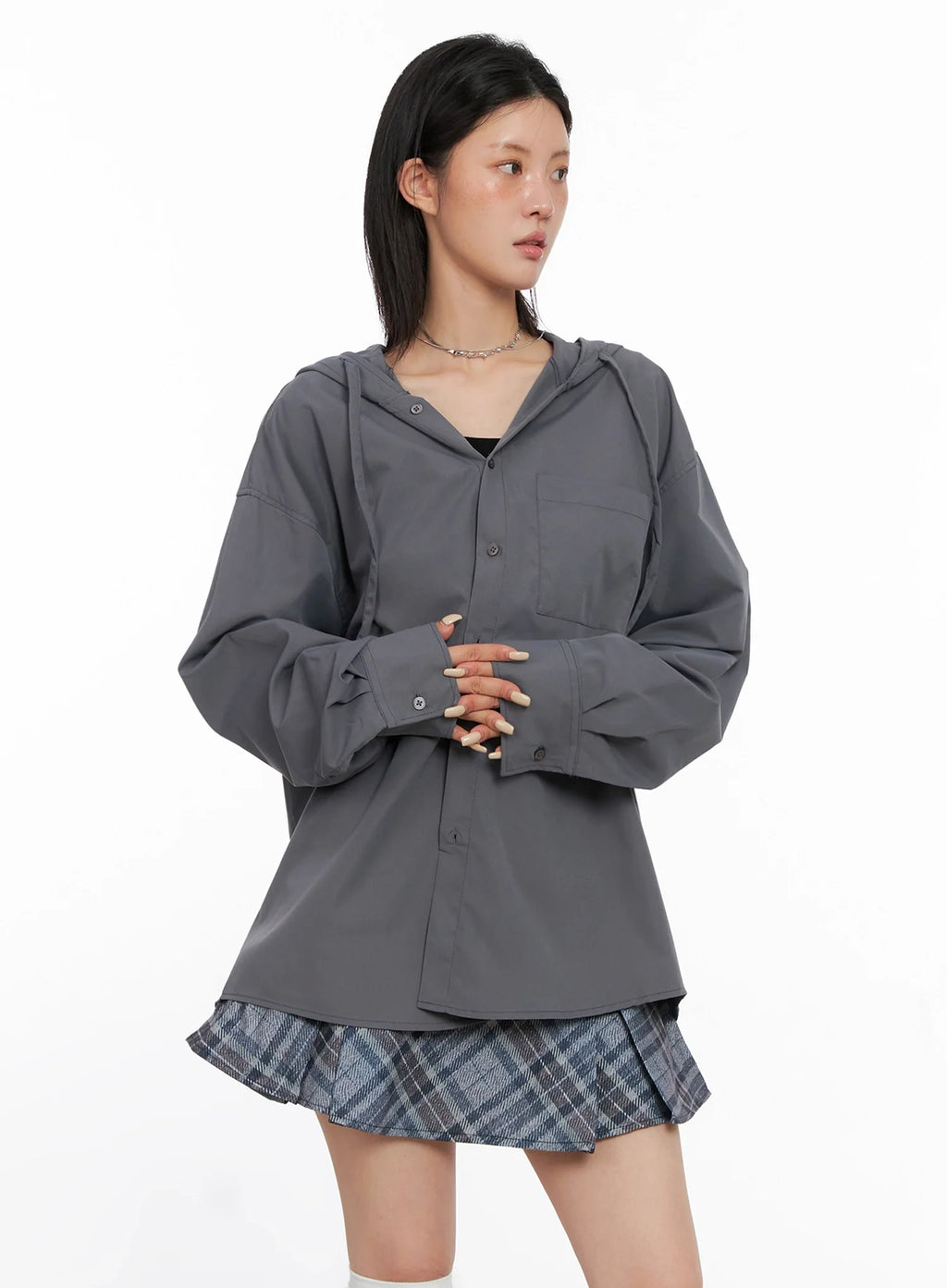 Oversized Button Up Hoodie Jacket IS508