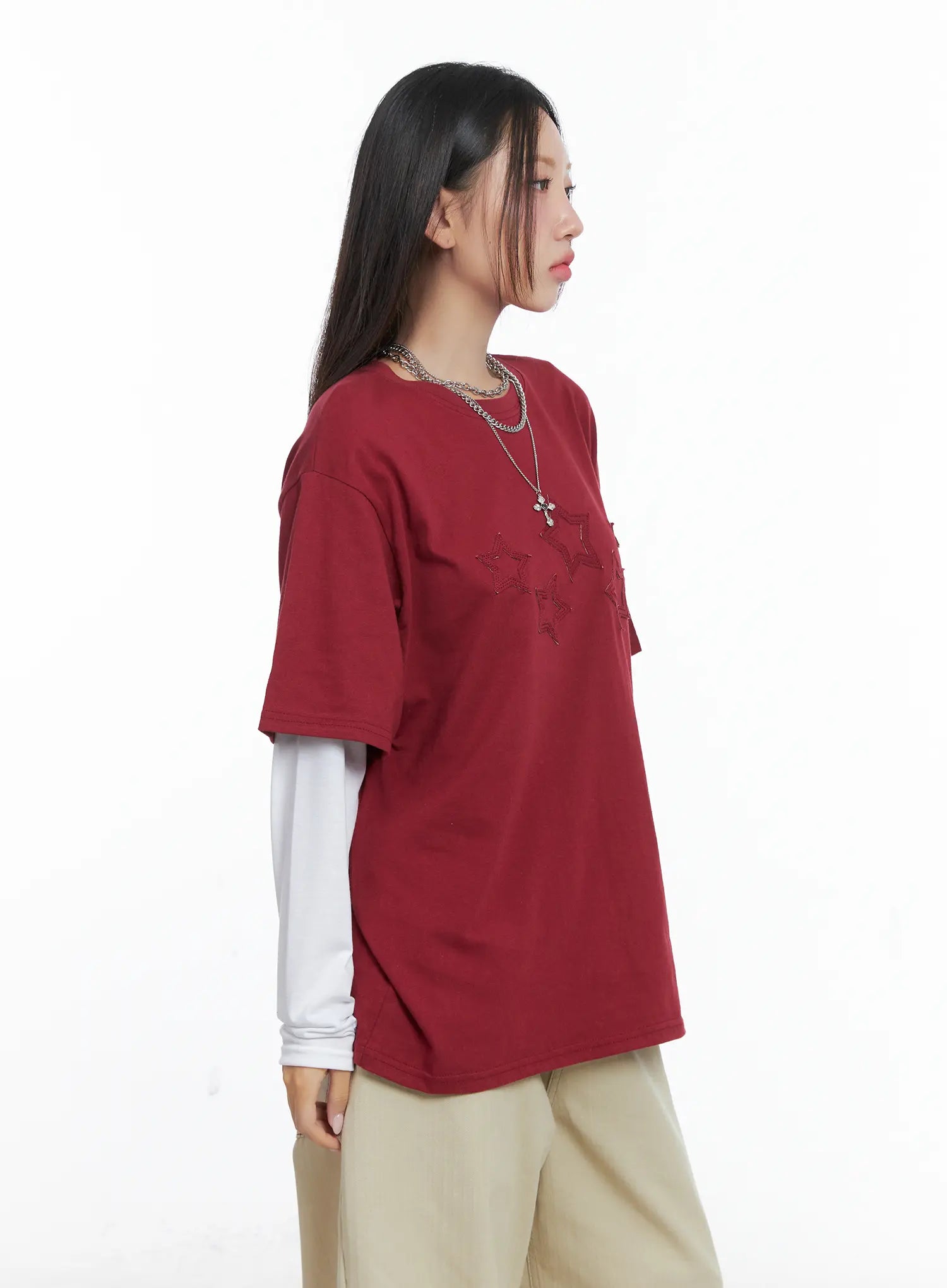 Oversized Embroidered Star Patch Tee CS503