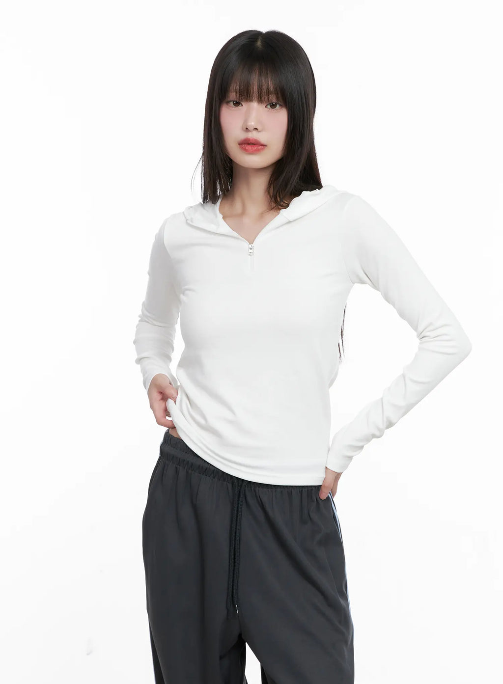 Half-Zip Hoodie Long Sleeve Top CG519