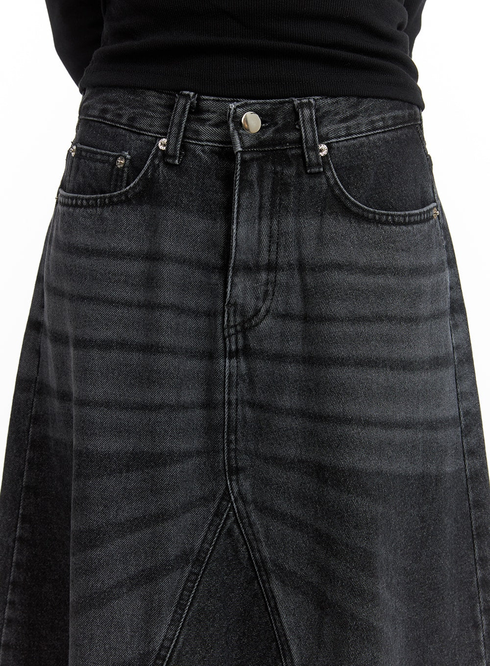 Destroyed Hem Maxi Denim Skirt CM413