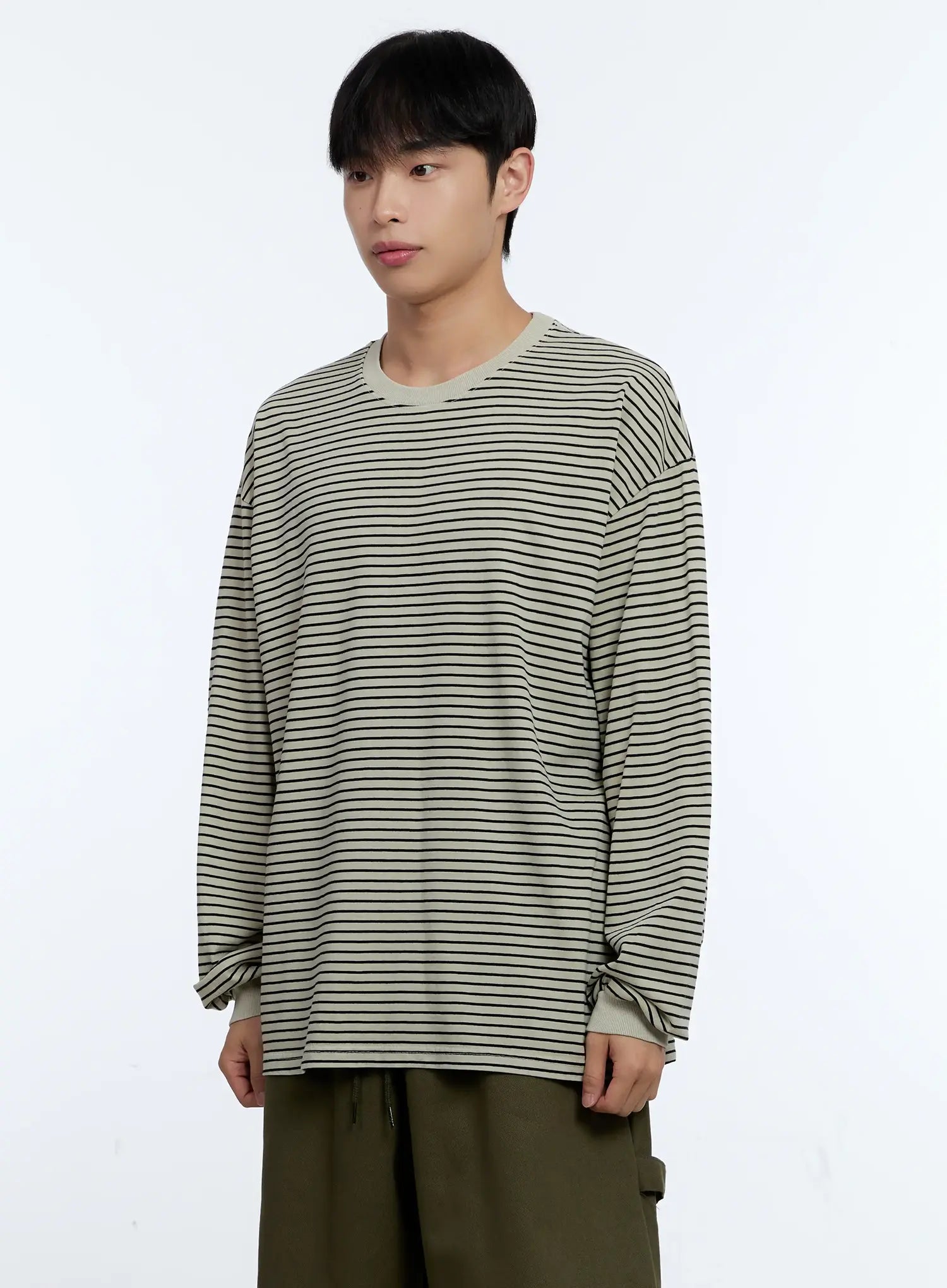 Men's Striped Crewneck Long Sleeve T-Shirt IG519