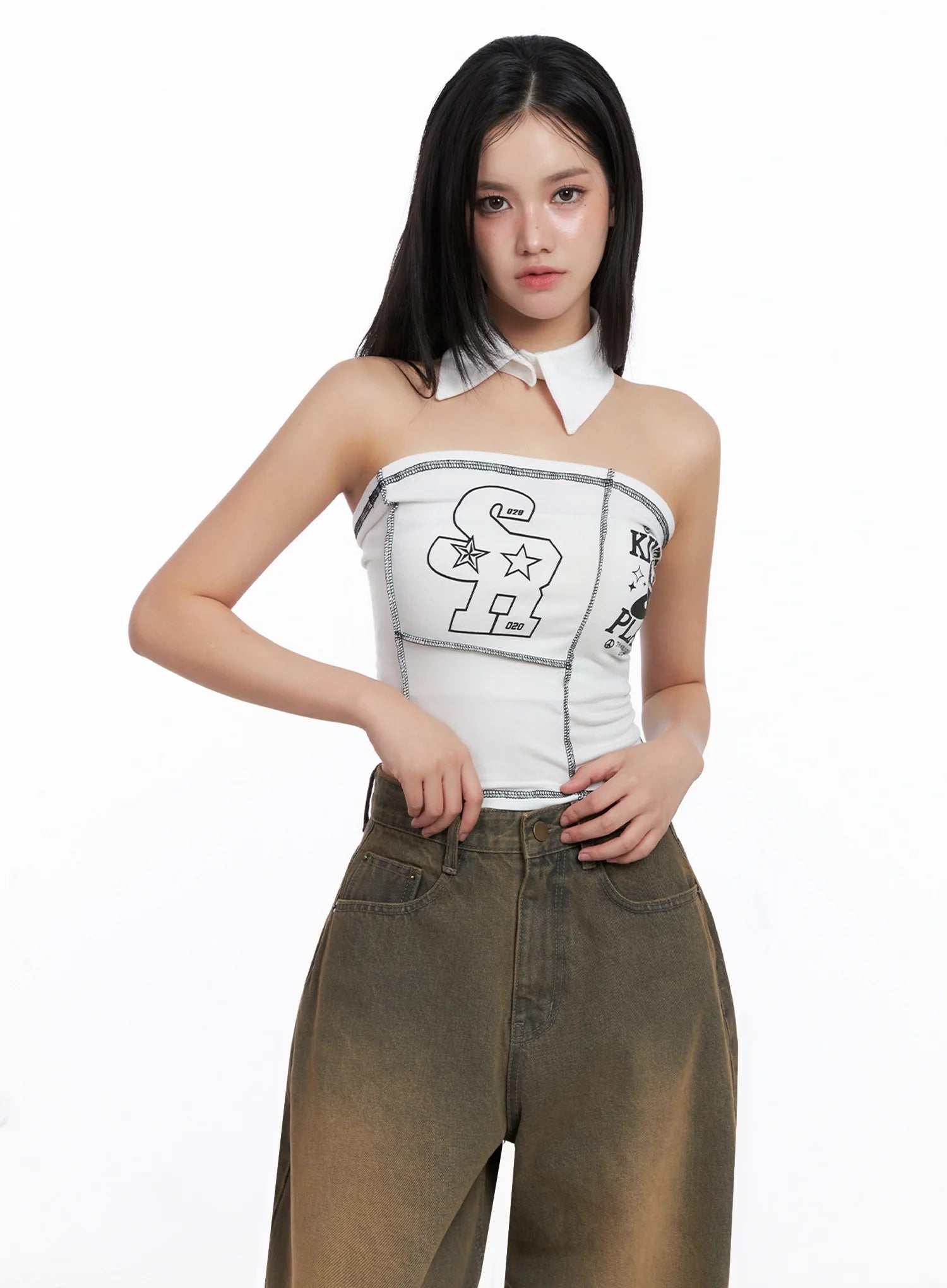 Graphic Collared Tube Top IS525
